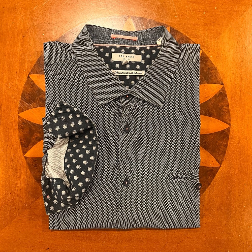 Ted Baker London Men’s Long-Sleeve Geometric Print Dress Shirt Flip Cuff 7/3XL